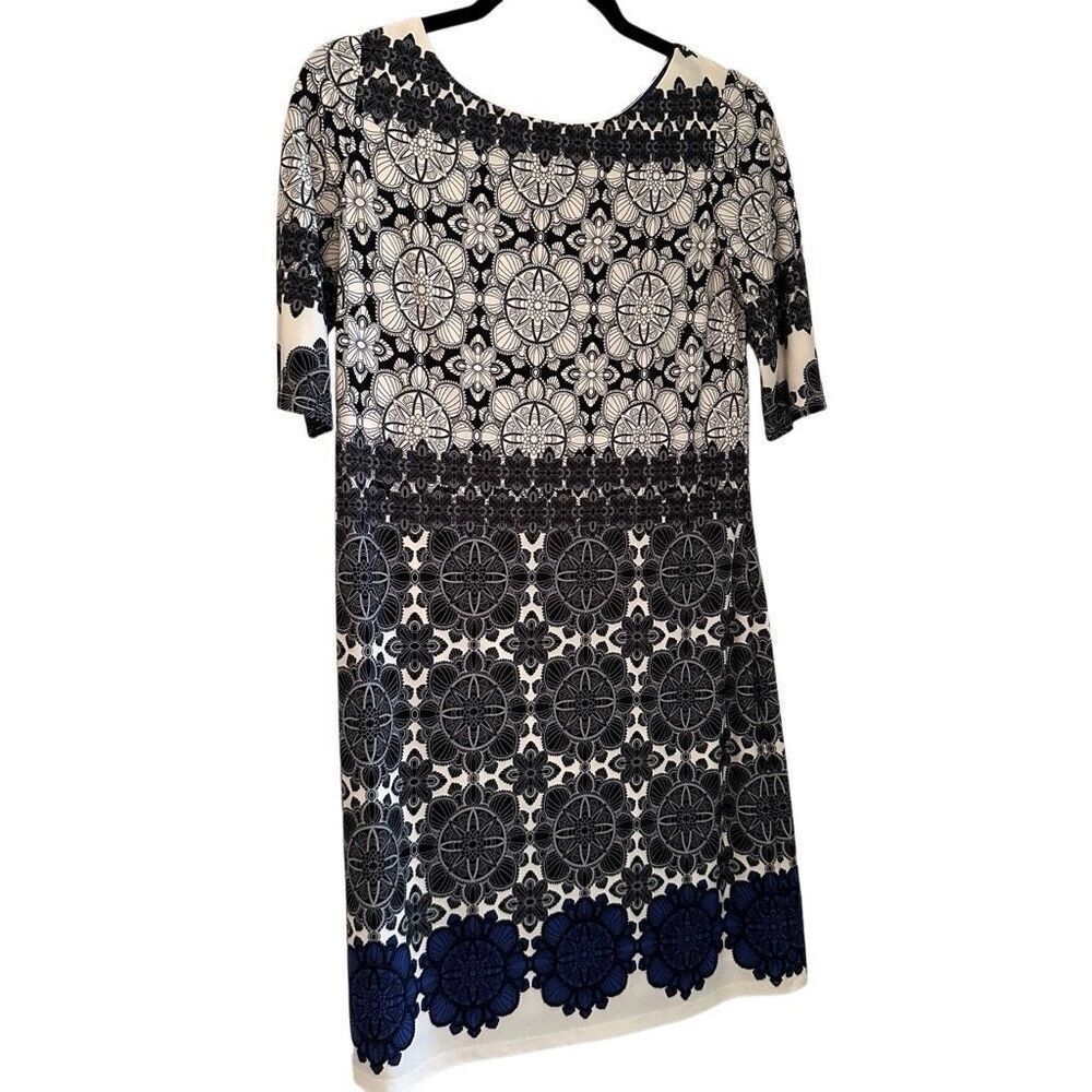Eliza J Navy, White, & Blue Geometric Print Dress - size 6